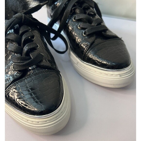 SIXTYSEVEN Women's Black Leather Croc Embossed Sneakers Point Toe Size 6.5 EU 37 - Picture 3 of 7